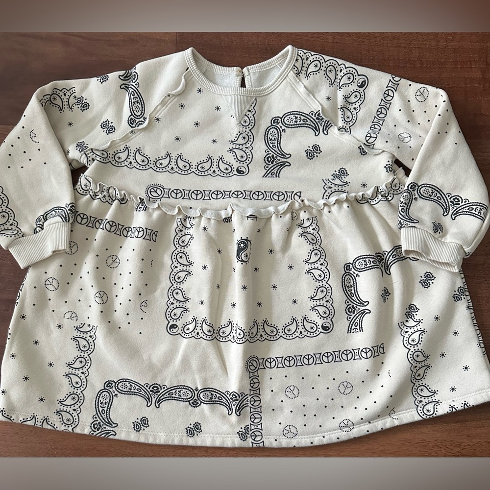 Little Co. Cream and Black Patterned Sweater Dress, 4t